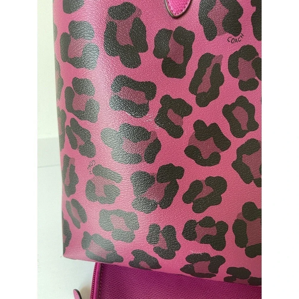 SOLD Coach Tote Bag Pink Purse + Matching Wristlet Cheeta Print Vegan Leather - Picture 10 of 10